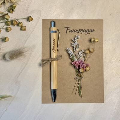 Gastgeschenk mit Kuli & Trockenblumen Hochzeit