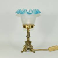 Unikat Greife Tischlampe Leuchte 26 cm klein Nachtlicht einmalig Messing Fabelwesen mystisch blau gold upcycling vintage Bild 1