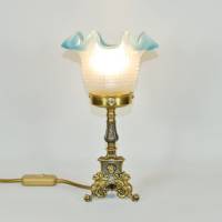 Unikat Greife Tischlampe Leuchte 26 cm klein Nachtlicht einmalig Messing Fabelwesen mystisch blau gold upcycling vintage Bild 2