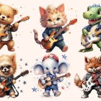 Bügelbilder Bügelmotiv Rock Rocker Gitarre Tier Musik Hund Katze Fuchs Junge Mädchen Höhe 25cm Bild 1