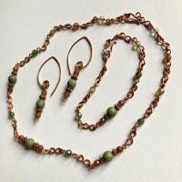 Kupfer-Schmuck Set mit natürlichen grünen Opalperlen und Achat Bild 1