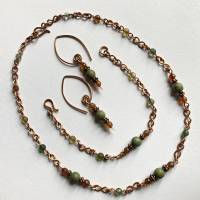 Kupfer-Schmuck Set mit natürlichen grünen Opalperlen und Achat Bild 2