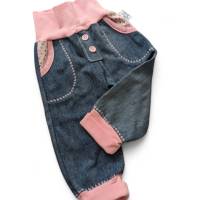 Pumphose aus Jeans mit Blütenmuster, Upcycling, Größe 62/68 Bild 1