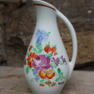 kleine Vase Henkelvase Handbemalt Blumendekor Souvenirvase Suhl Porzellan Werner Ott Radebeul DDR Bild 2