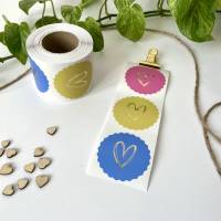 Aufkleber rund mit Herz Sticker GELB PINK BLAU Geschenkaufkleber mit Herzen groß intensive Farben zur Geschenkdekoration Bild 5