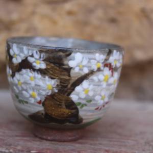 kleine japanische Matcha Teeschale Handbemalt Keramik Vintage Bild 2