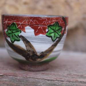 kleine japanische Matcha Teeschale Handbemalt Keramik Vintage Bild 3