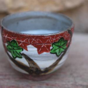 kleine japanische Matcha Teeschale Handbemalt Keramik Vintage Bild 4