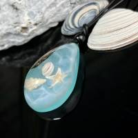 Holz Harz Halskette,nachtleuchtender Tropfen ,Anhänger mit Seestern und Muscheln in Ocean Optik ,Maritim,Meer Bild 6