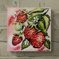 ERDBEEREN - gemaltes Erdbeerbild auf Leinwand 20cmx20cm von der Künstlerin Christiane Schwarz Bild 1