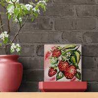 ERDBEEREN - gemaltes Erdbeerbild auf Leinwand 20cmx20cm von der Künstlerin Christiane Schwarz Bild 2