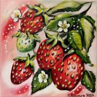 ERDBEEREN - gemaltes Erdbeerbild auf Leinwand 20cmx20cm von der Künstlerin Christiane Schwarz Bild 8