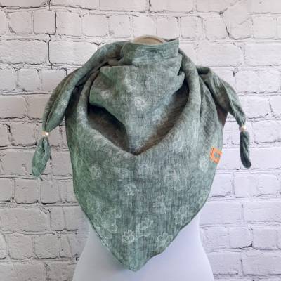 Damen XL Dreieckstuch aus Musselin - Grüne Blumen