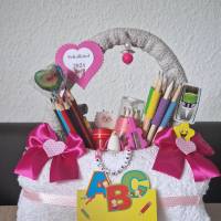 Einschulung Geschenk Handtasche aus Handtüchern  Stifte Radiergummi  Schulranzen  erster Schultag Charm