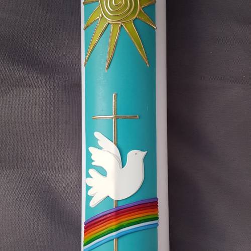 Taufkerze Regenbogen + Taube - Taufspruch - individuell - personalisiert- Kerze zur Taufe - Kerze zur Kommunion - Konfir