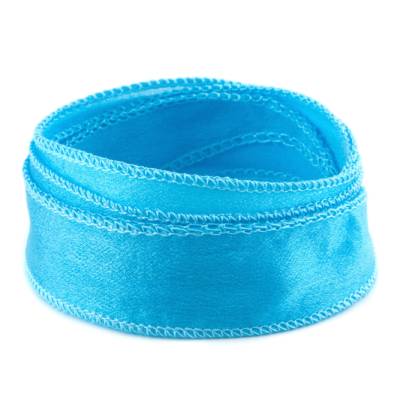 Crêpe Satin Seidenband Himmelblau 1m 100% Seide handgenäht und handgefärbt Schmuckband Wickelarmband