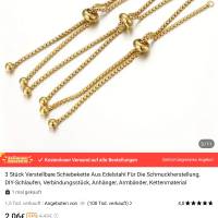 1 Armband Rohling,  verstellbare Schiebekette,  Edelstahl,  goldfarben, 12cm Bild 2