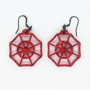 Rot glitzernde Spinnennetz Ohrringe aus Kunstharz mit Edelstahl Haken, Gothic Schmuck Bild 1