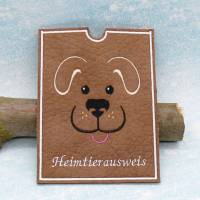 Hülle für EU-Heimtierausweis knuffiges Hundegesicht recycelter Polsterstoff Handmade Bild 1