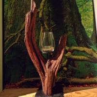 Wildholz Kerzenhalter, Windlicht aus einer Baumwurzel mit Kerzenglas auf Schieferplatte Bild 1