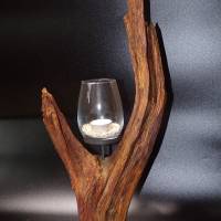 Wildholz Kerzenhalter, Windlicht aus einer Baumwurzel mit Kerzenglas auf Schieferplatte Bild 2