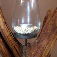 Wildholz Kerzenhalter, Windlicht aus einer Baumwurzel mit Kerzenglas auf Schieferplatte Bild 3
