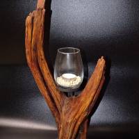 Wildholz Kerzenhalter, Windlicht aus einer Baumwurzel mit Kerzenglas auf Schieferplatte Bild 5