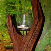 Wildholz Kerzenhalter, Windlicht aus einer Baumwurzel mit Kerzenglas auf Schieferplatte Bild 6