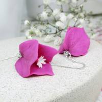 Bougainvillea realistische Blumen Ohrringe, rosa Blumen Ohrringe, Sommer Ohrringe, festliche Ohrringe, Geschenk für Frau Bild 1