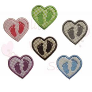 Herz mit füßchen Applikation aufnäher bügelbild babyfüße 6 farben stoffapplikation Bild 1