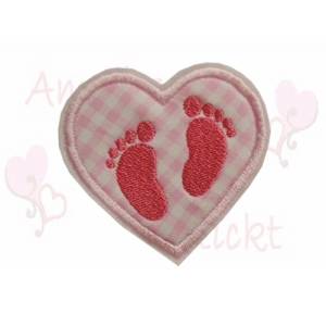 Herz mit füßchen Applikation aufnäher bügelbild babyfüße 6 farben stoffapplikation Bild 2