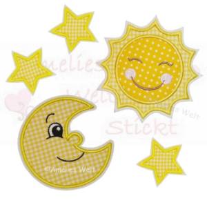 Sonne Mond & 3 Sterne im Set  Bügelbilder Sticker applikation aufnäher Bild 1