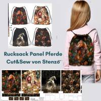 Rucksack Panel Pferde, Canvas Stoff Pferde, Cut and Sew Rucksack Pferdemotiv, Turnbeutel Pferdemotiv nähen Bild 1