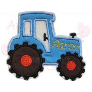 Traktor Trekker  auch mit Name Applikation Aufnäher bügelbild in uni blau patch namensapplikation stoffapplikation Bild 1