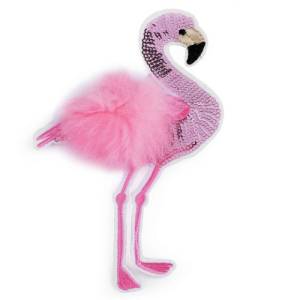 Aufnäher Aufbügler Flamingo pink rosa Pailletten Fell Bild 1