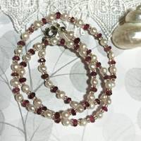 Perlenkette weiß mit pink Turmalin zierlich handgemacht Bild 1