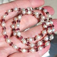 Perlenkette weiß mit pink Turmalin zierlich handgemacht Bild 2