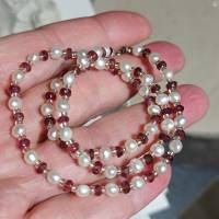 Perlenkette weiß mit pink Turmalin zierlich handgemacht Bild 3