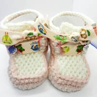 BABY Schuh 0-6 Monat Wanderschuh Look aus Merinowolle, Cashmere und Baumwolle Lachs Hell Wollweiß Farbtöne 9,50 cm Sohle Bild 1