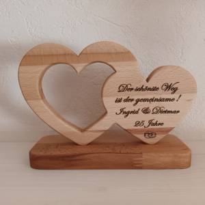 Doppeltes Herz mit Wunschgravur * Geschenk zum Valentinstag * Hochzeit * Jahrestag * Personalisiert Bild 1