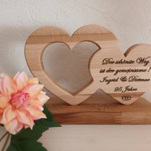 Doppeltes Herz mit Wunschgravur * Geschenk zum Valentinstag * Hochzeit * Jahrestag * Personalisiert Bild 2