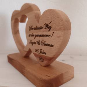 Doppeltes Herz mit Wunschgravur * Geschenk zum Valentinstag * Hochzeit * Jahrestag * Personalisiert Bild 3
