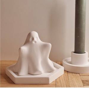 Geist mit Gewand Gespenst Figur Statue aus Keramik weiße Halloween Dekoration Geschenkidee Bild 2