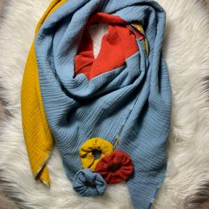Musselin Tuch, Dreieckstuch Double Gauze in drei Farben, jeansblau, ocker und rostrot Bild 5