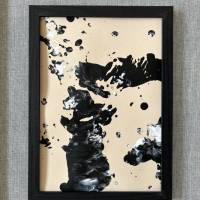 Handgemaltes abstraktes minimalistisches Bild auf hochwertigem 250g Naturell Papier schwarz weiß sand beige #1 der Serie Bild 1