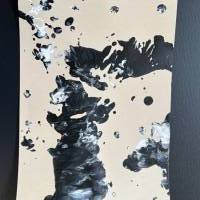 Handgemaltes abstraktes minimalistisches Bild auf hochwertigem 250g Naturell Papier schwarz weiß sand beige #1 der Serie Bild 4