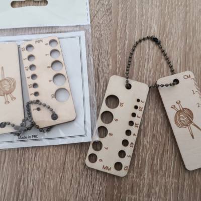 1 Satz Stricknadellehre und Lineal aus Holz,Schlüsselanhänger,Hilfe