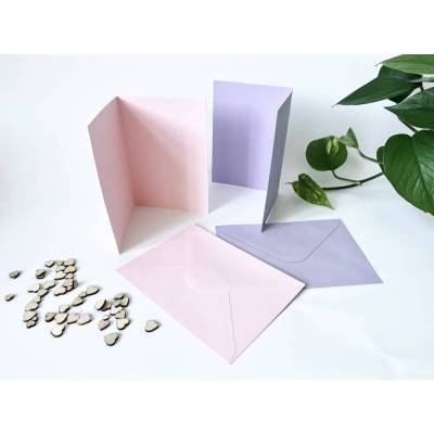 5 Stück Kartenset Klappkarten aus Kraftpapier rosa oder lila