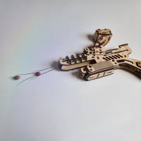 Holzgewehr Pumpgun, STEM Projekt gelasertes Spielzeug DIY Bausatz Gummipistole 8mm Kugeln Bild 2