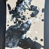 Handgemaltes abstraktes minimalistisches Bild auf hochwertigem 250g Naturell Papier schwarz weiß sand beige #2 Serie Bild 4